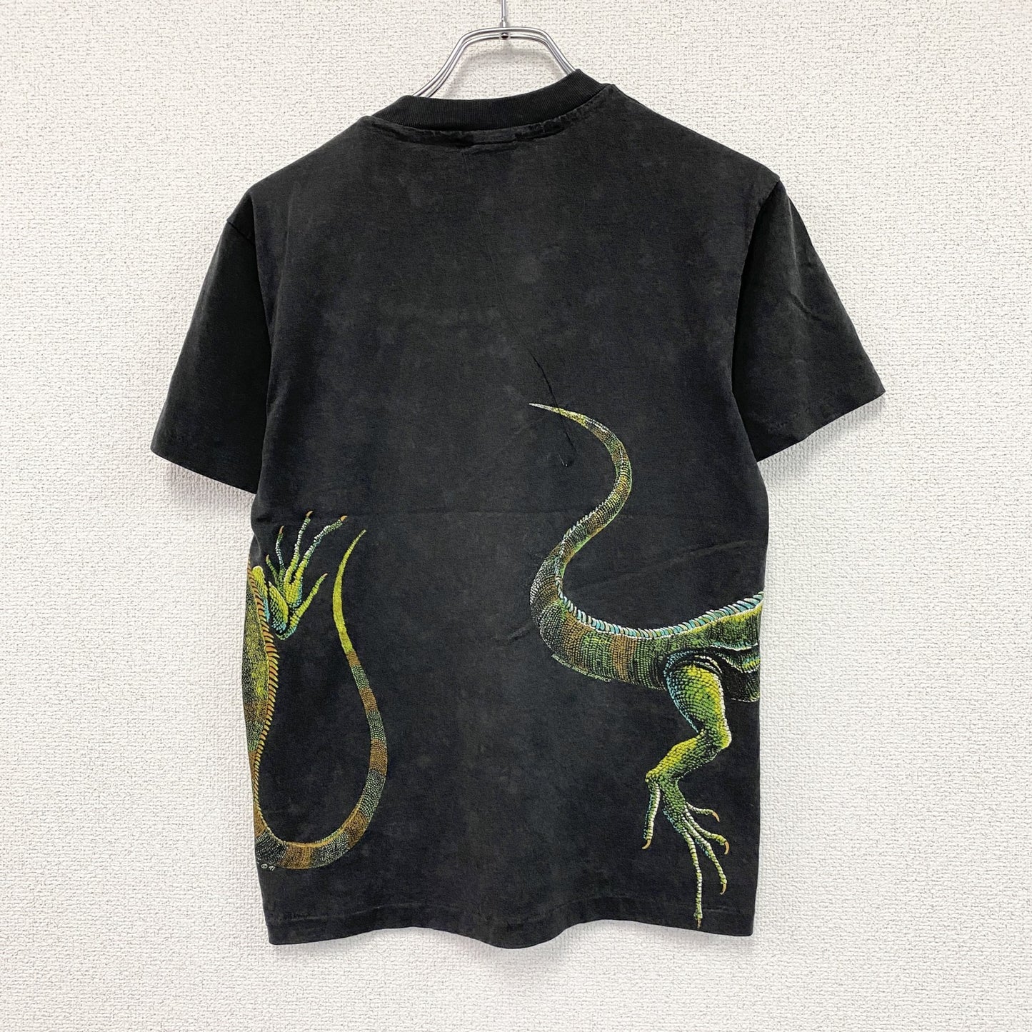90s　Hanes　ヘインズ　半袖アニマルプリントTシャツ　ヴィンテージ　黒　ブラック　Sサイズ