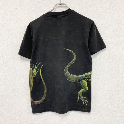 90s　Hanes　ヘインズ　半袖アニマルプリントTシャツ　ヴィンテージ　黒　ブラック　Sサイズ