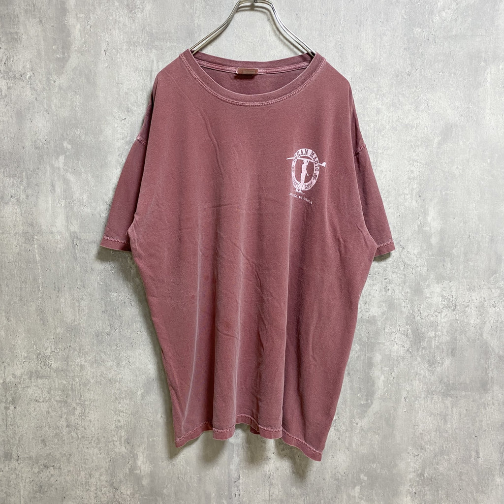古着 used　OCEAN MAGIC　半袖ワンポイントTシャツ　バックプリント　くすみカラー　褪せ感　ピンク　ビッグシルエット
