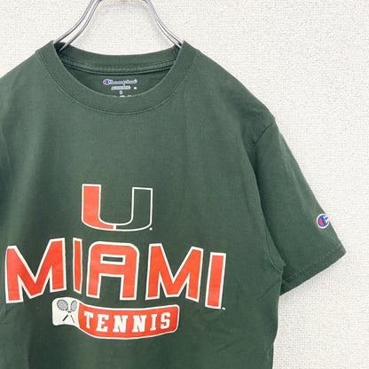 古着 used　champion チャンピオン　半袖カレッジプリントTシャツ　マイアミ大学　テニス　クルーネック　緑　Sサイズ