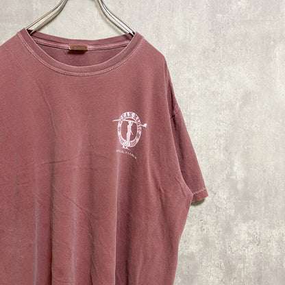 古着 used　OCEAN MAGIC　半袖ワンポイントTシャツ　バックプリント　くすみカラー　褪せ感　ピンク　ビッグシルエット