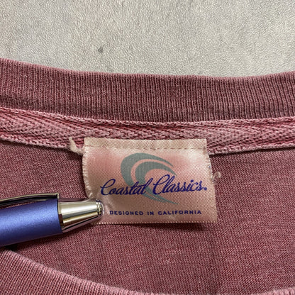 古着 used　OCEAN MAGIC　半袖ワンポイントTシャツ　バックプリント　くすみカラー　褪せ感　ピンク　ビッグシルエット