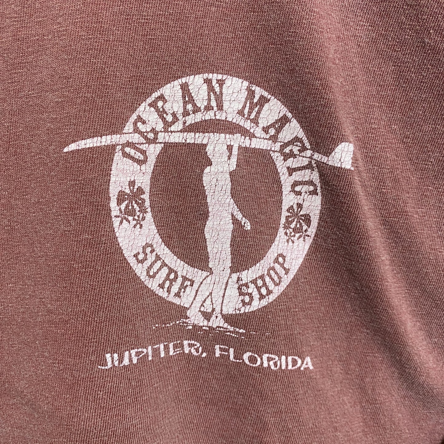 古着 used　OCEAN MAGIC　半袖ワンポイントTシャツ　バックプリント　くすみカラー　褪せ感　ピンク　ビッグシルエット