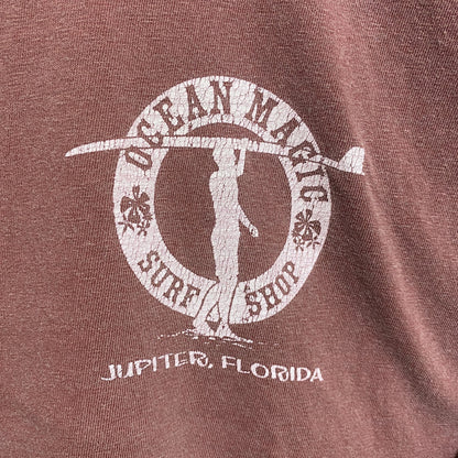 古着 used　OCEAN MAGIC　半袖ワンポイントTシャツ　バックプリント　くすみカラー　褪せ感　ピンク　ビッグシルエット