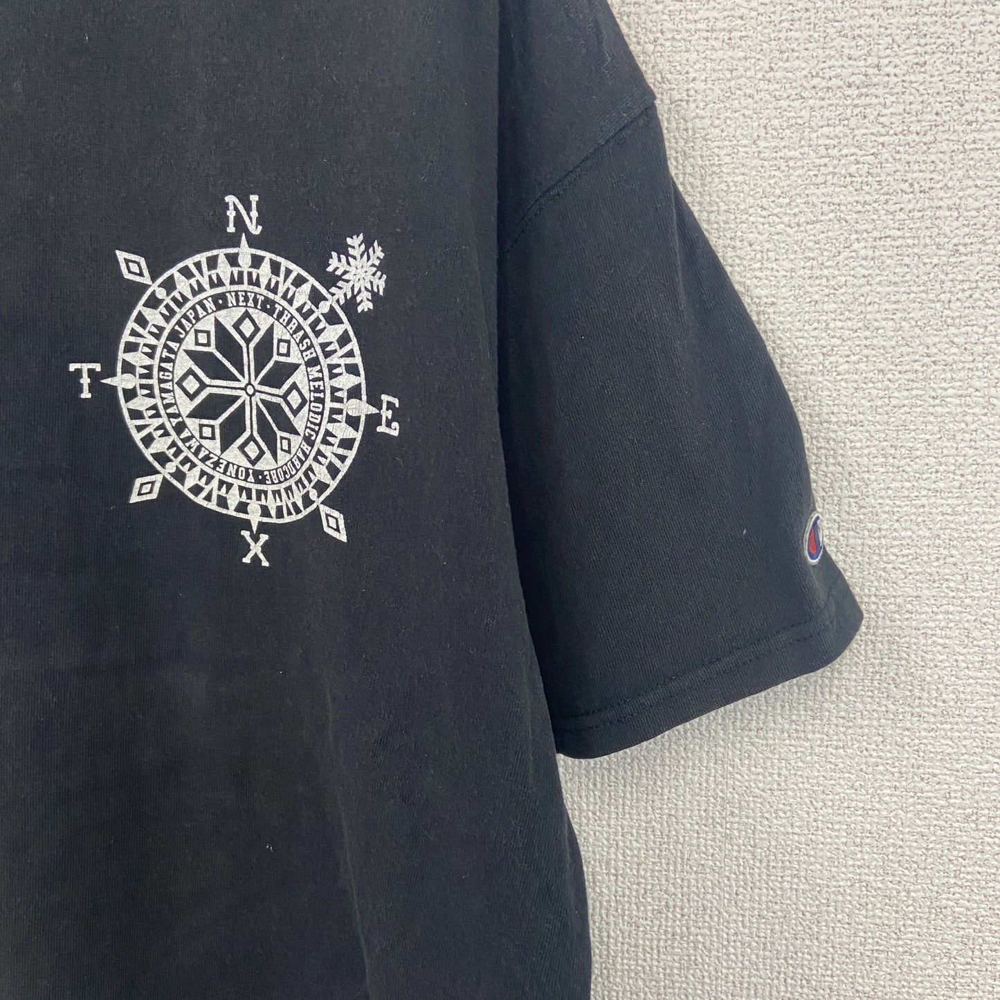 00s　Champion　チャンピオン　半袖プリントTシャツ　ヴィンテージ　コンパス　黒　ブラック　Lサイズ