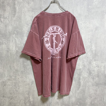古着 used　OCEAN MAGIC　半袖ワンポイントTシャツ　バックプリント　くすみカラー　褪せ感　ピンク　ビッグシルエット