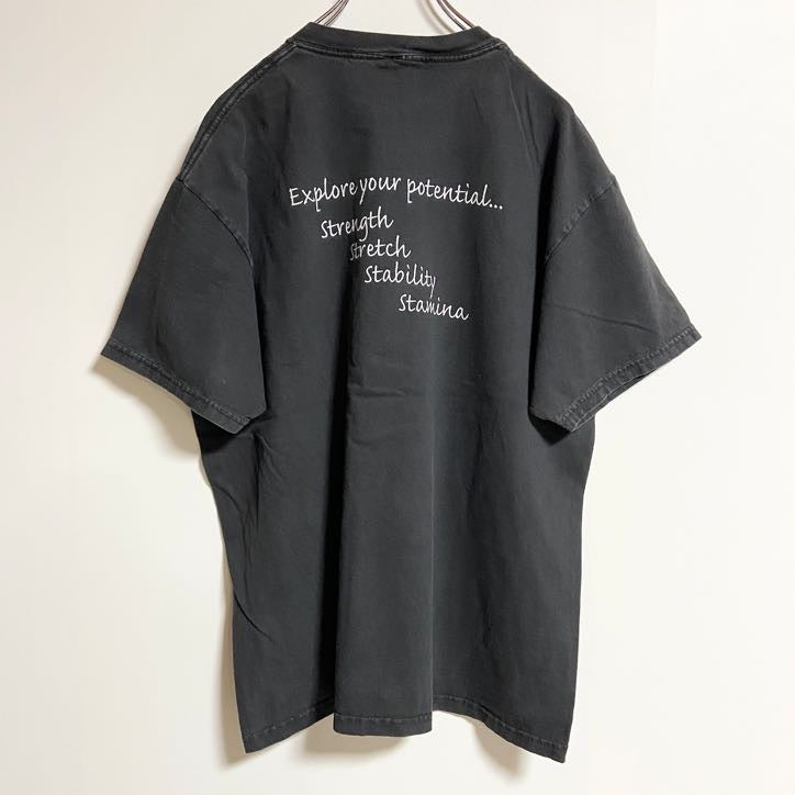 古着 used　半袖ロゴプリントTシャツ　バックプリント　ピラティス　黒　ブラック　春夏服　メンズ　レディース