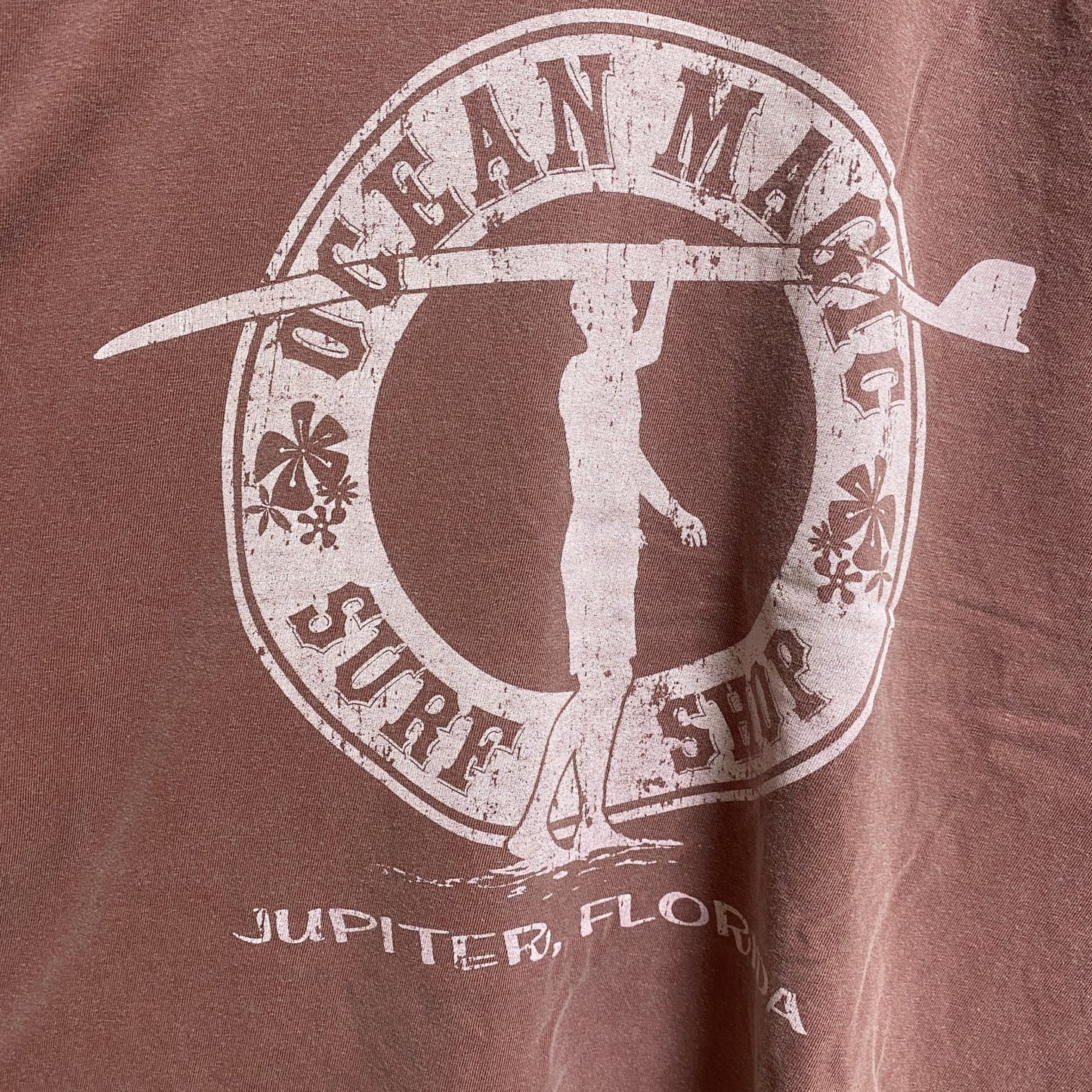 古着 used　OCEAN MAGIC　半袖ワンポイントTシャツ　バックプリント　くすみカラー　褪せ感　ピンク　ビッグシルエット