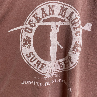 古着 used　OCEAN MAGIC　半袖ワンポイントTシャツ　バックプリント　くすみカラー　褪せ感　ピンク　ビッグシルエット