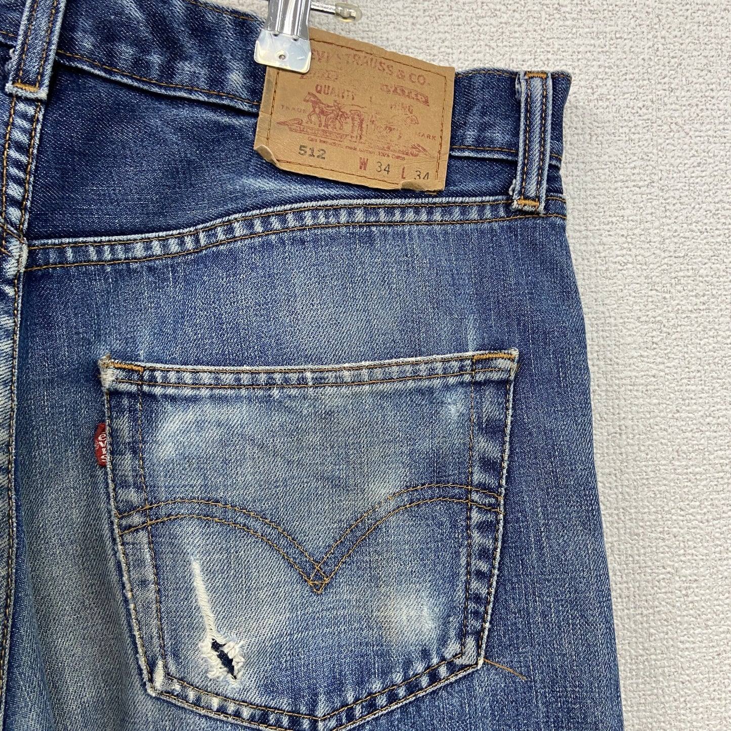 Levi's　リーバイス　512　ダメージデニムパンツ/ジーンズ　縦落ち　フェード　ジップフライ　インディゴ　34サイズ