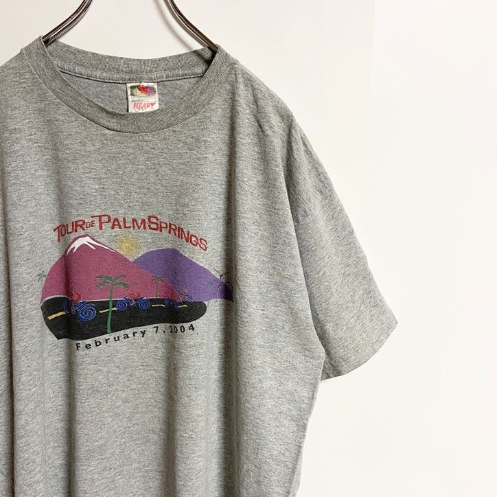 古着 used　FRUITOFTHELOOM　半袖ツアープリントTシャツ　協賛バックプリント　グレー　ビッグシルエット　XLサイズ