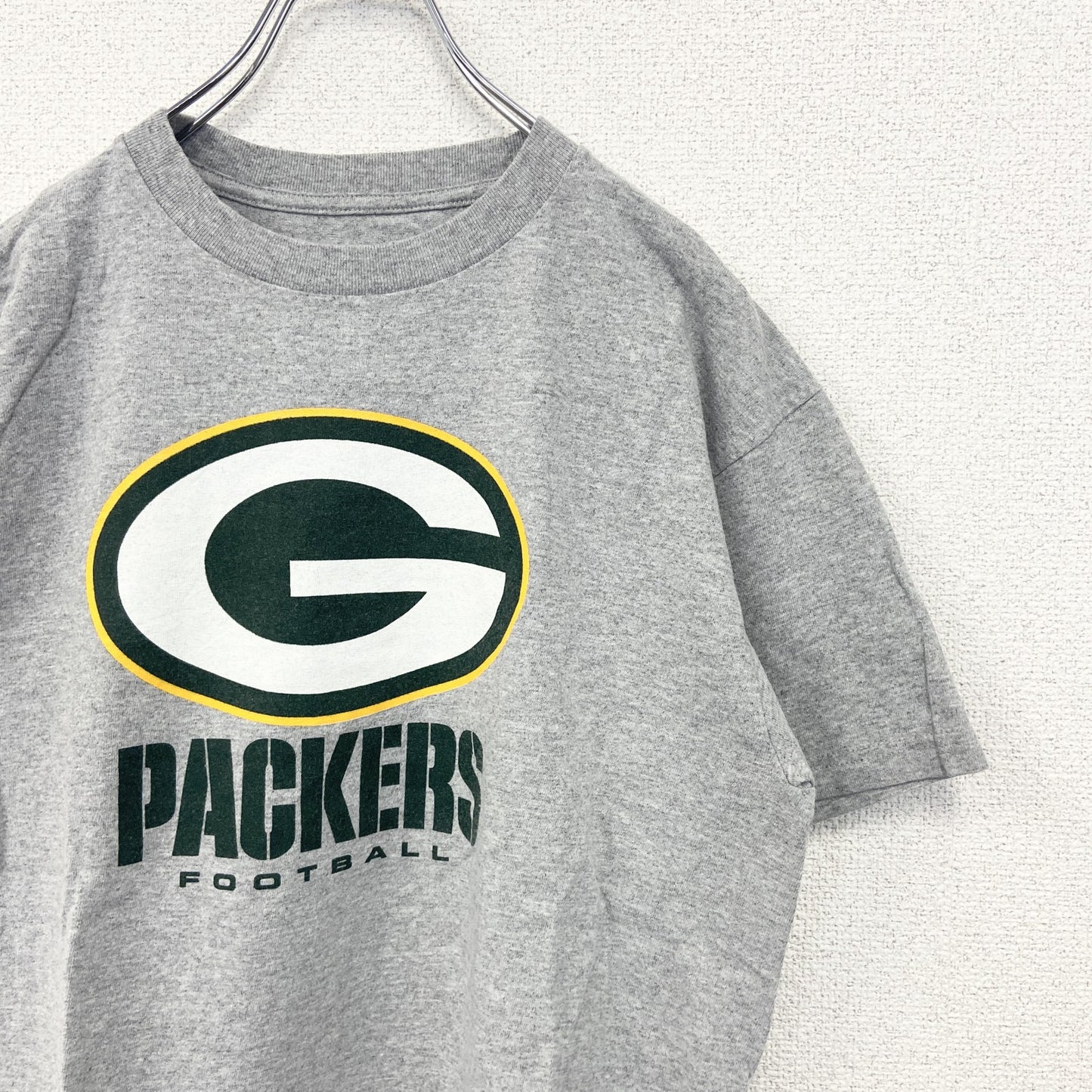 古着 used　NFL　半袖オフィシャルプリントTシャツ　グリーンベイパッカーズ　アメフト　クルーネック　グレー　Mサイズ