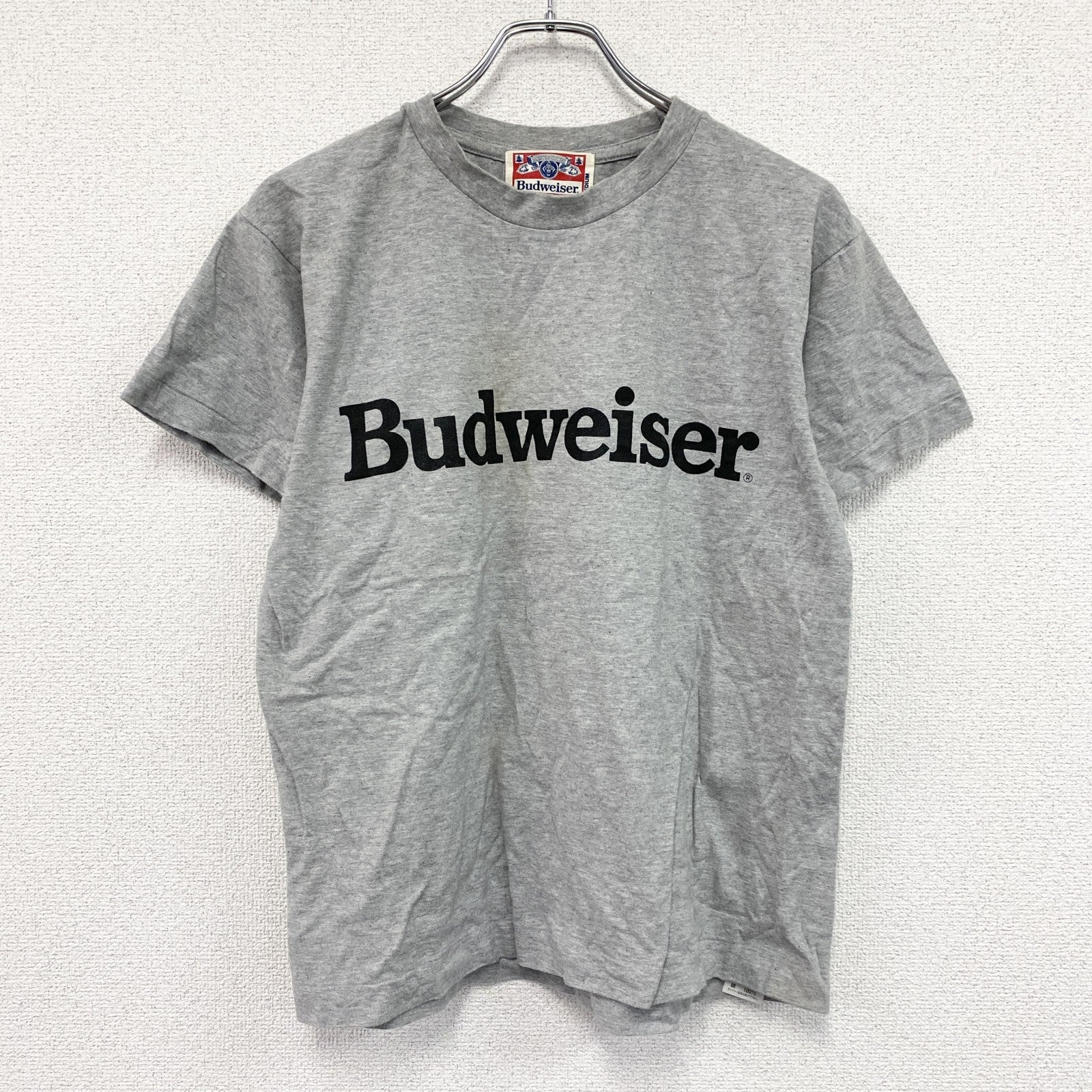 90s　Budweiser　バドワイザー　半袖プリントTシャツ　シングルステッチ　ヴィンテージ　グレー　灰色　Mサイズ　古着