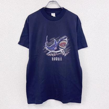 ～00s　半袖プリントTシャツ　アニマルT　サメ　HAWAII　スーベニア　ヴィンテージ　紺　ネイビー　Lサイズ
