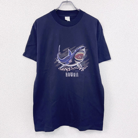 ～00s　半袖プリントTシャツ　アニマルT　サメ　HAWAII　スーベニア　ヴィンテージ　紺　ネイビー　Lサイズ