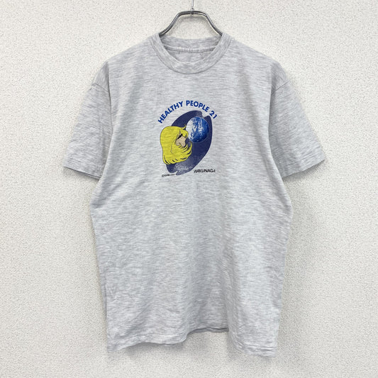 00s　オンワード樫山　松本零士　湧永製薬　半袖Tシャツ　コラボT　染み込みプリント　シングルステッチ　霜降りグレー　