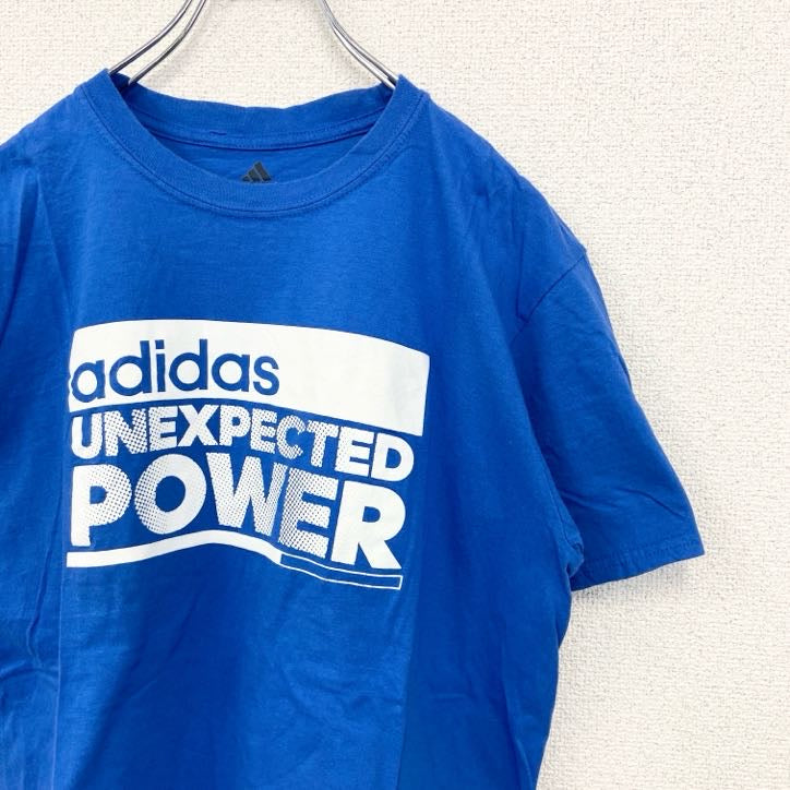 古着 used　adidas アディダス　半袖プリントTシャツ　レトロデザイン　クルーネック　青　ブルー　Lサイズ