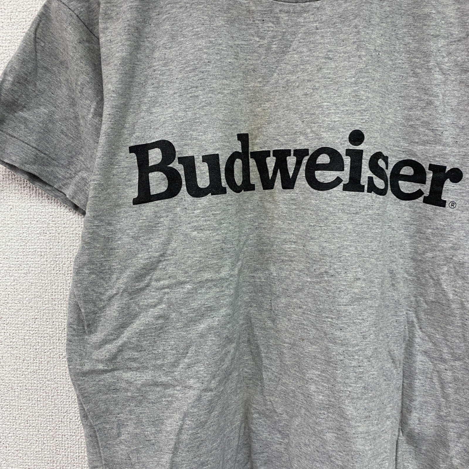 90s　Budweiser　バドワイザー　半袖プリントTシャツ　シングルステッチ　ヴィンテージ　グレー　灰色　Mサイズ　古着