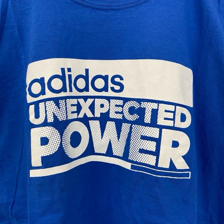 古着 used　adidas アディダス　半袖プリントTシャツ　レトロデザイン　クルーネック　青　ブルー　Lサイズ