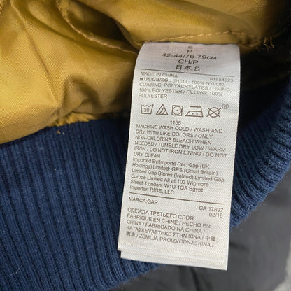 GAP　ギャップ　MA-1　フライトジャケット　ナイロンジャケット　中綿入り　キルティング　紺　ネイビー　Sサイズ