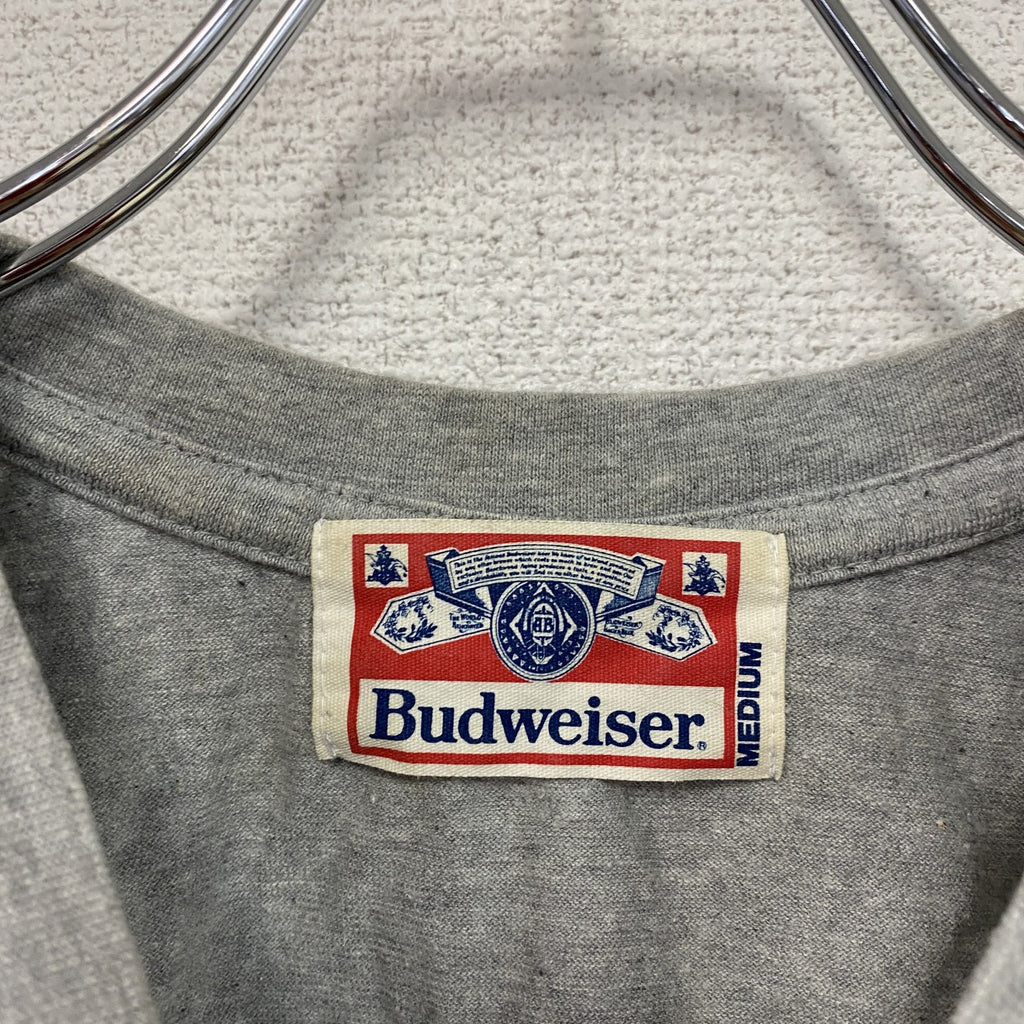 90s　Budweiser　バドワイザー　半袖プリントTシャツ　シングルステッチ　ヴィンテージ　グレー　灰色　Mサイズ　古着