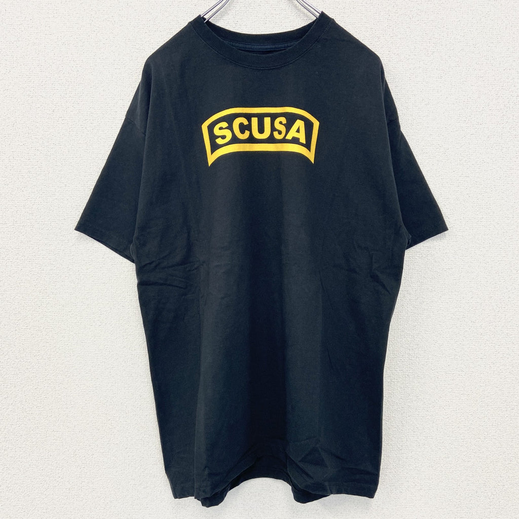 古着 used　champion　チャンピオン　半袖プリントTシャツ　SCUSA　レトロデザイン　黒　ブラック　Lサイズ