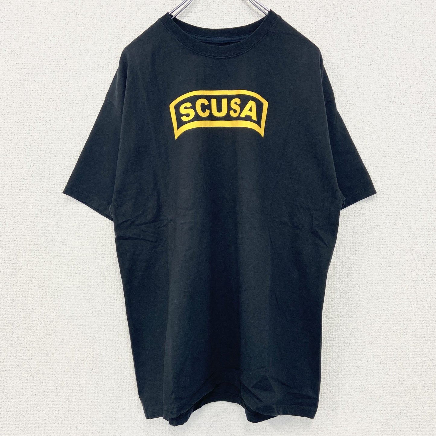 古着 used　champion　チャンピオン　半袖プリントTシャツ　SCUSA　レトロデザイン　黒　ブラック　Lサイズ