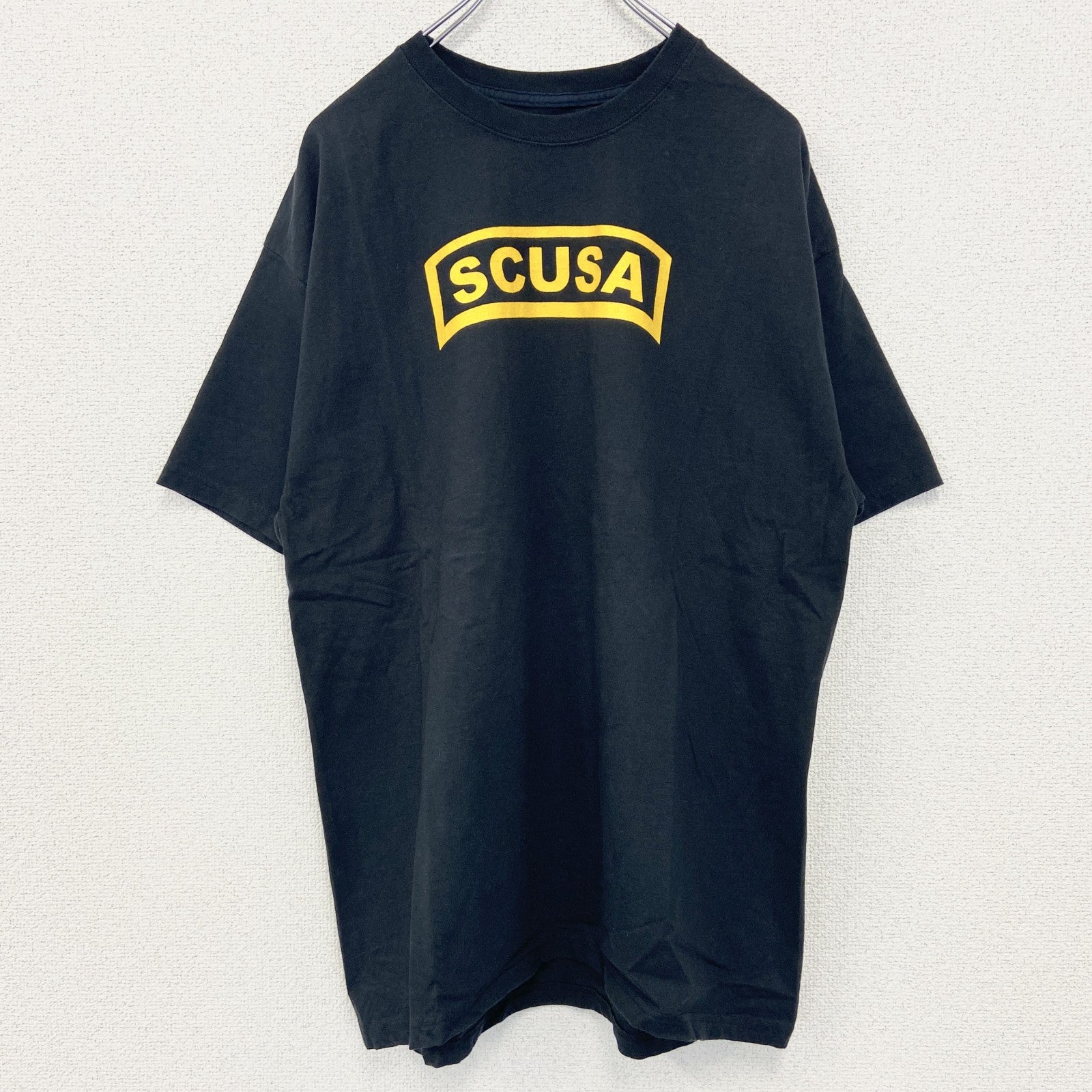 古着 used　champion　チャンピオン　半袖プリントTシャツ　SCUSA　レトロデザイン　黒　ブラック　Lサイズ
