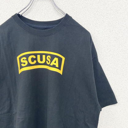 古着 used　champion　チャンピオン　半袖プリントTシャツ　SCUSA　レトロデザイン　黒　ブラック　Lサイズ