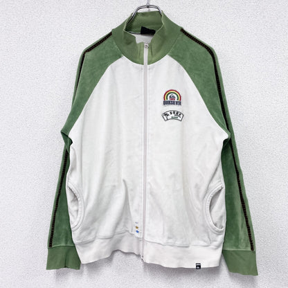 Quiksilver　クイックシルバー　フルジップベロアトラックジャケット/ジャージ　ホワイト　グリーン　Mサイズ