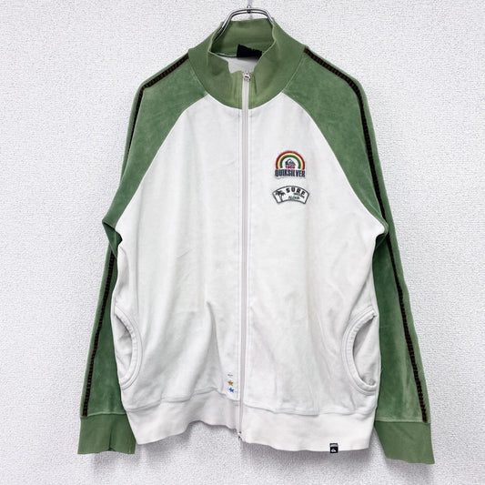 Quiksilver　クイックシルバー　フルジップベロアトラックジャケット/ジャージ　ホワイト　グリーン　Mサイズ