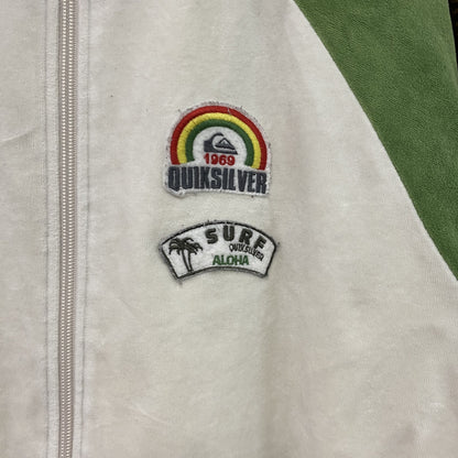 Quiksilver　クイックシルバー　フルジップベロアトラックジャケット/ジャージ　ホワイト　グリーン　Mサイズ