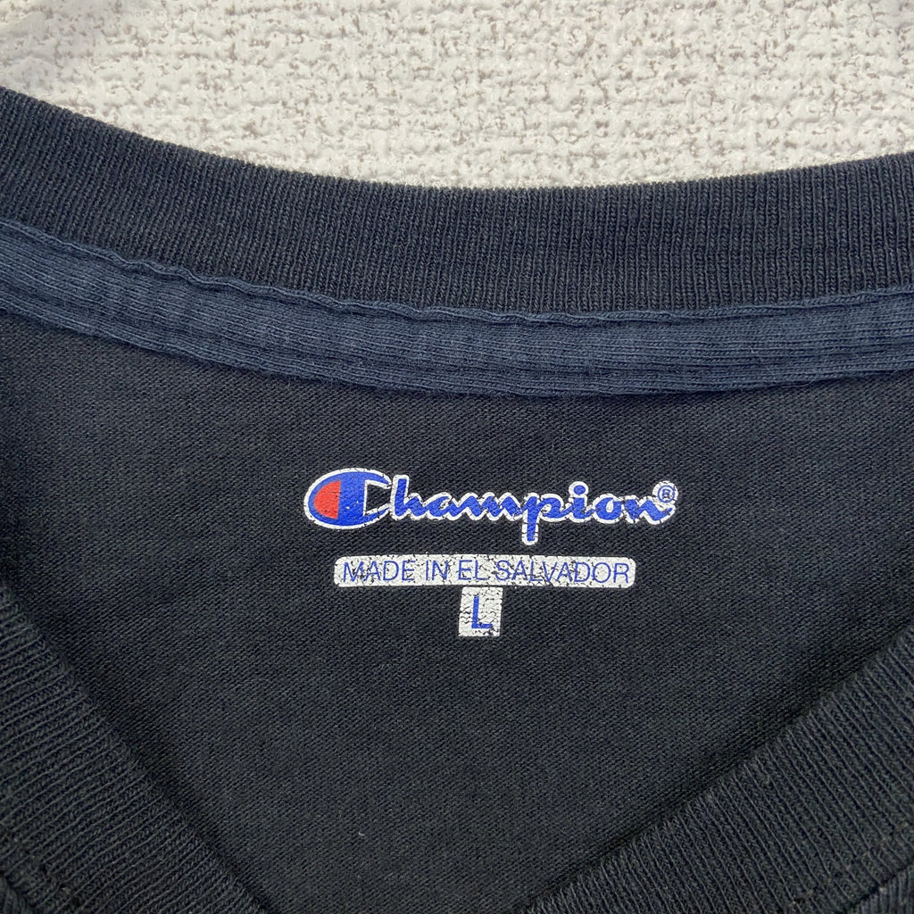 古着 used　champion　チャンピオン　半袖プリントTシャツ　SCUSA　レトロデザイン　黒　ブラック　Lサイズ