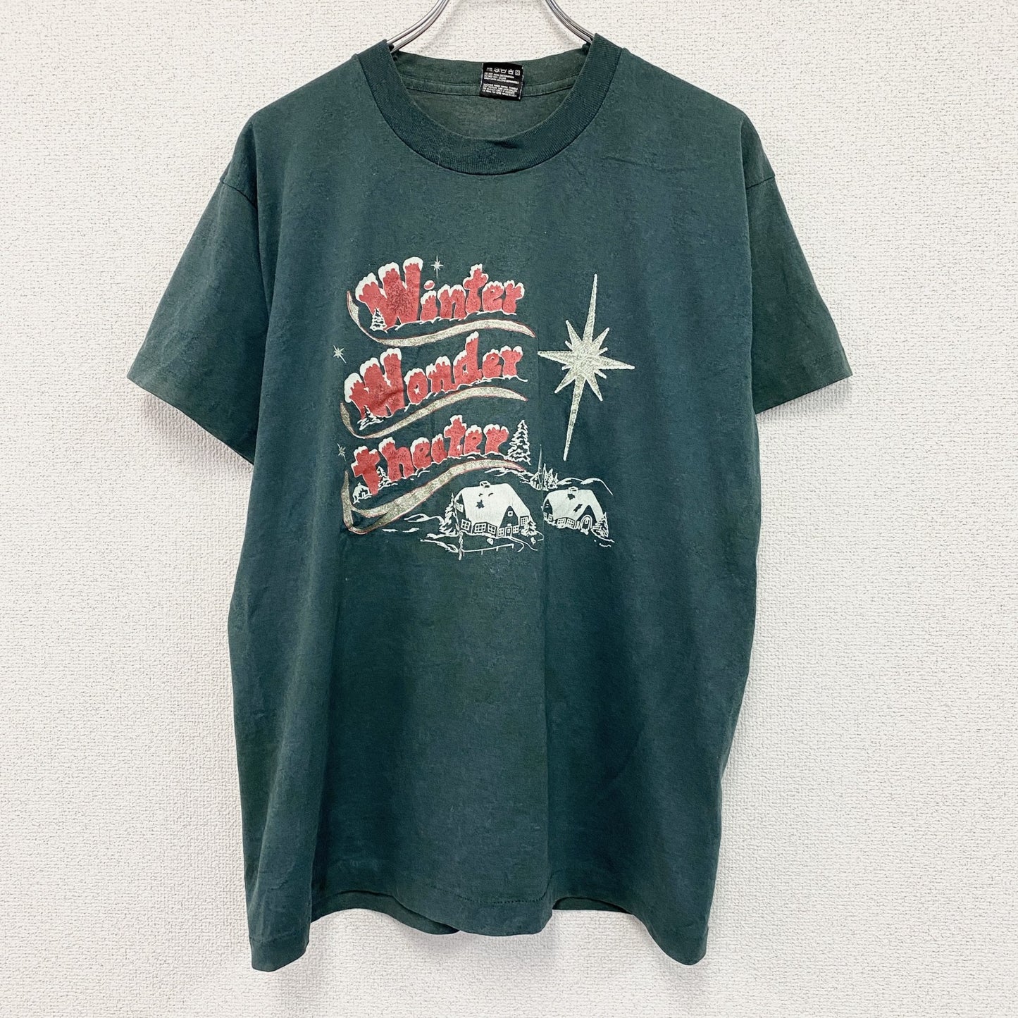 80s　FRUIT OF THE LOOM　フルーツオブザルーム　半袖プリントTシャツ　緑　グリーン　Lサイズ