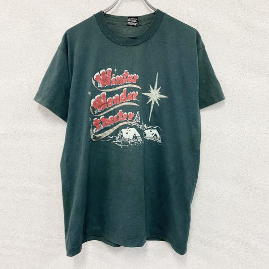 80s　FRUIT OF THE LOOM　フルーツオブザルーム　半袖プリントTシャツ　緑　グリーン　Lサイズ