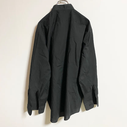 古着 used　Chaplin　長袖無地プリーツシャツ　黒　ブラック　秋冬服　レトロ　ビッグシルエット　XLサイズ