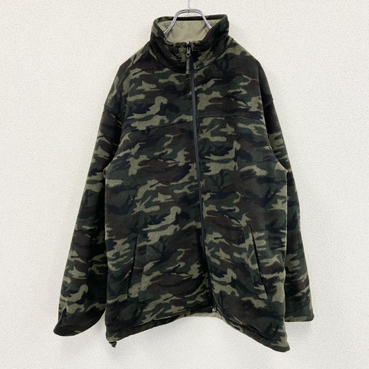 00s　OLD UNIQLO　フリースジャケット　フルジップナイロンジャケット　リバーシブル　カモ柄　迷彩柄　ベージュ　Lサイズ