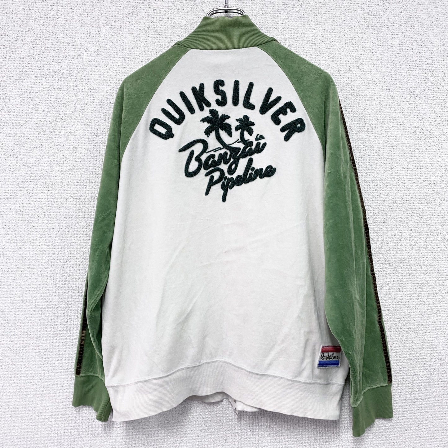 Quiksilver　クイックシルバー　フルジップベロアトラックジャケット/ジャージ　ホワイト　グリーン　Mサイズ