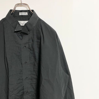 古着 used　Chaplin　長袖無地プリーツシャツ　黒　ブラック　秋冬服　レトロ　ビッグシルエット　XLサイズ