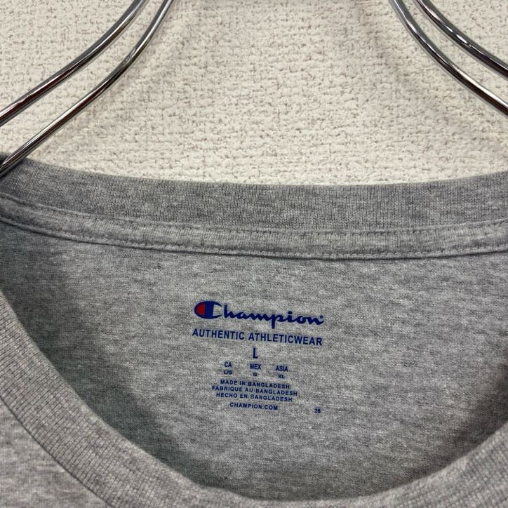 Champion　チャンピオン　半袖プリントTシャツ　英字プリント　カレッジプリント　刺繍ロゴ　現行　灰色　グレー　Lサイズ