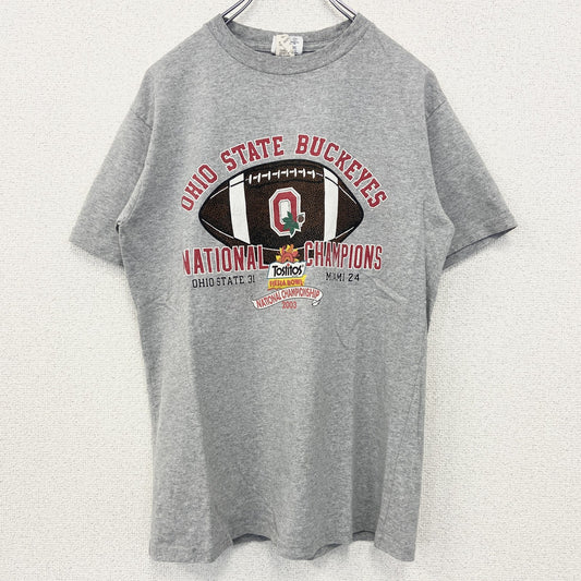 古着 used　champion　チャンピオン　半袖プリントTシャツ　オハイオステートバックアイズ　フットボール　グレー　Ｍサイズ