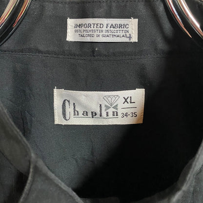 古着 used　Chaplin　長袖無地プリーツシャツ　黒　ブラック　秋冬服　レトロ　ビッグシルエット　XLサイズ