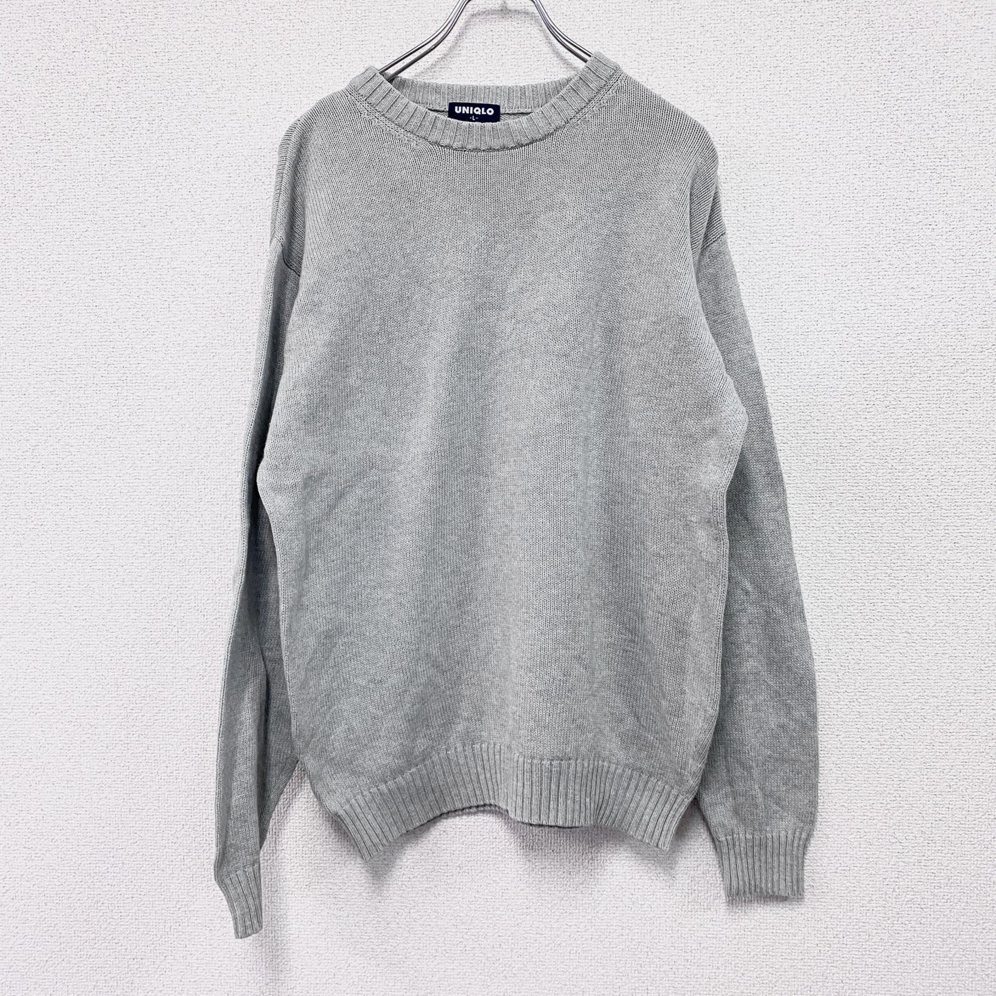 ～00s　OLD UNIQLO　オールドユニクロ　コットンニットセーター　ヴィンテージ　灰色　グレー　Lサイズ