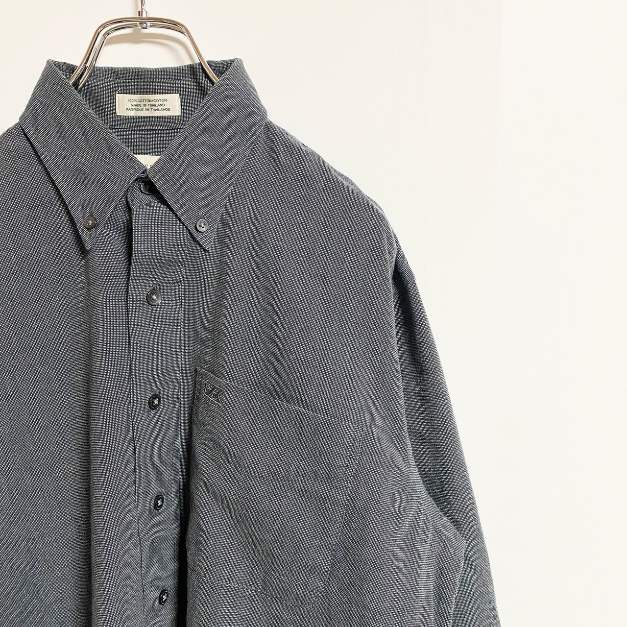 古着 used　CUTTER&BUCK　カッター&バック　長袖ワンポイント刺繍シャツ　グレー　秋冬服　レトロ　Mサイズ