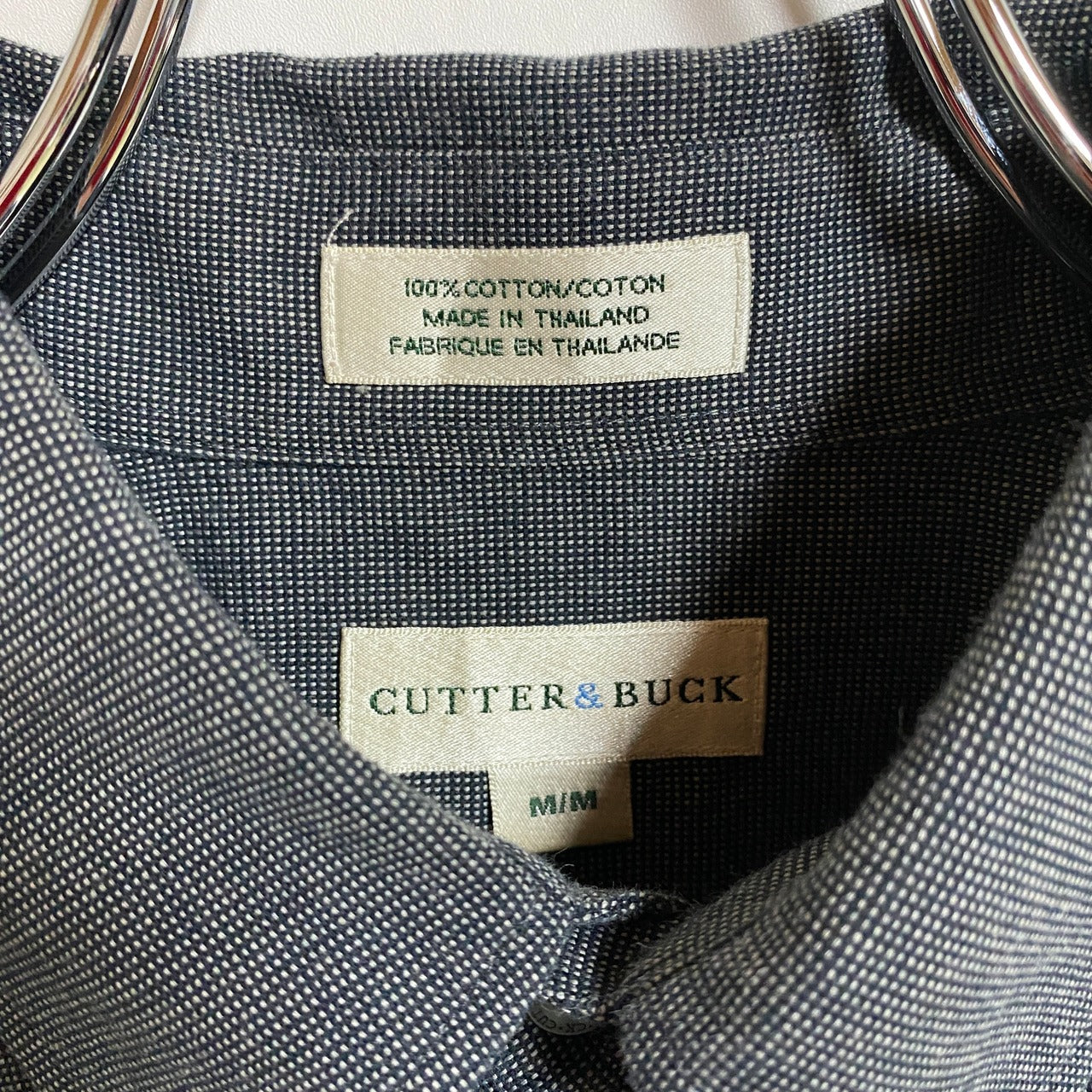 古着 used　CUTTER&BUCK　カッター&バック　長袖ワンポイント刺繍シャツ　グレー　秋冬服　レトロ　Mサイズ