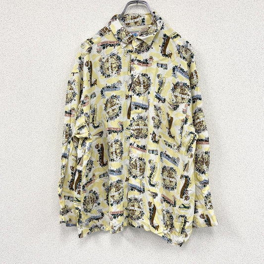 NAF NAF PARIS　長袖柄シャツ　アロハシャツ　総柄　黄色　イエロー　Fサイズ