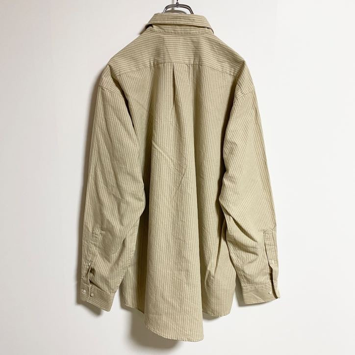 古着 used　DOVER　長袖ストライプ柄デザインシャツ　オックスフォードシャツ　キャメル　ベージュ　秋冬服　レトロ