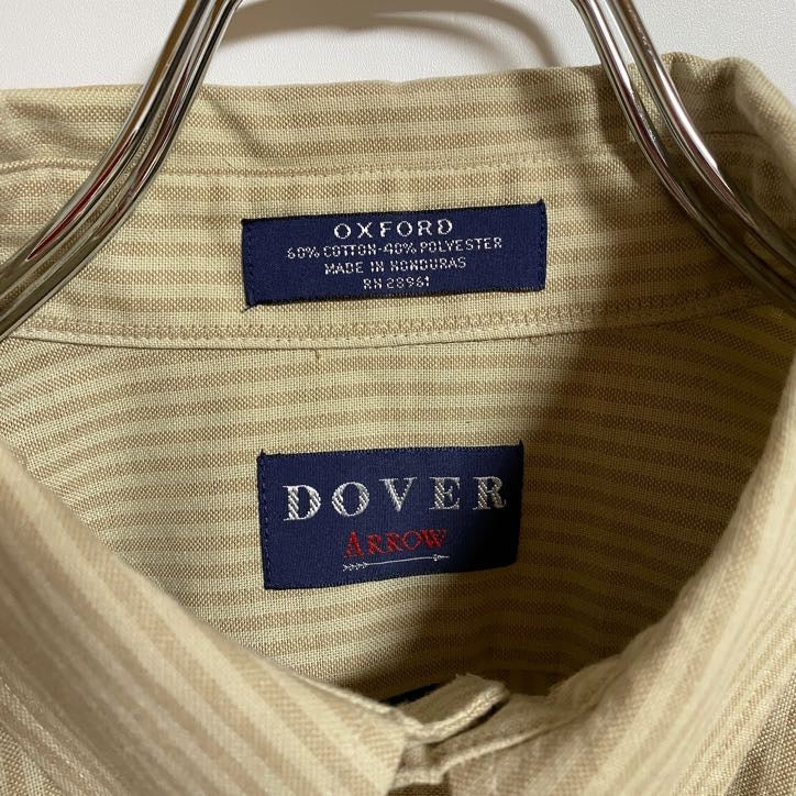 古着 used　DOVER　長袖ストライプ柄デザインシャツ　オックスフォードシャツ　キャメル　ベージュ　秋冬服　レトロ