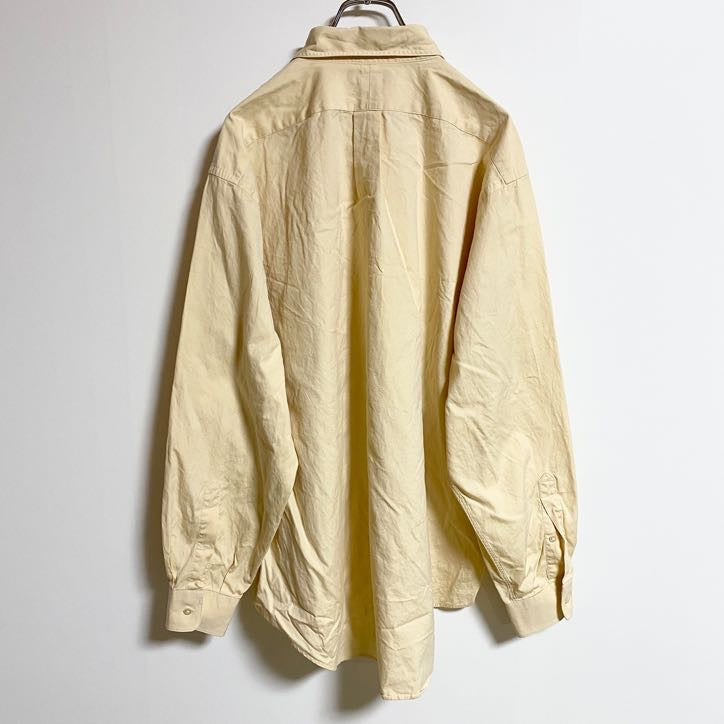 古着 used　LANDS'END　ランズエンド　長袖ワンポイント刺繍シャツ　シンプル　黄色　ライトイエロー　秋冬服　レトロ
