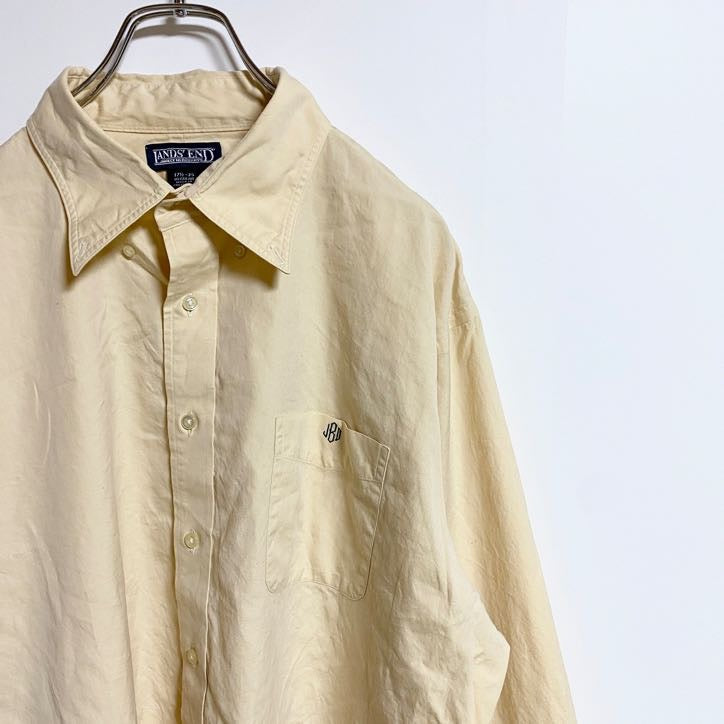 古着 used　LANDS'END　ランズエンド　長袖ワンポイント刺繍シャツ　シンプル　黄色　ライトイエロー　秋冬服　レトロ